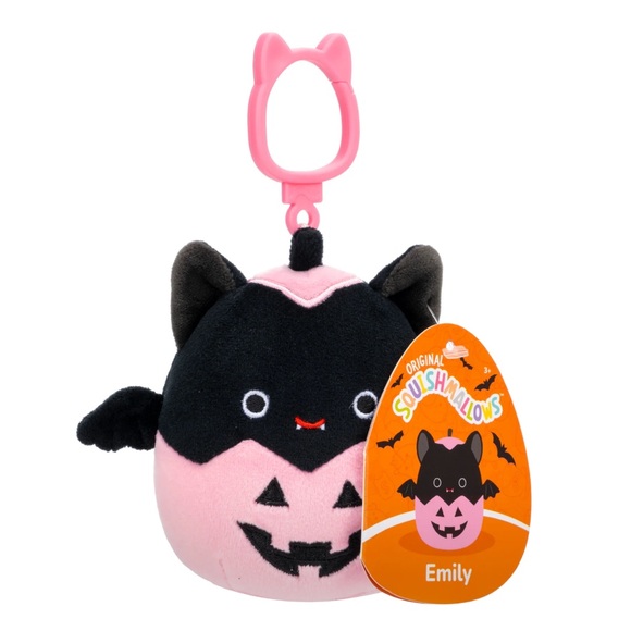 NWT 3.5” Emily the Bat 🦇 in Pink Pumpkin Halloween Squishmallow Clip - Picture 2 of 2